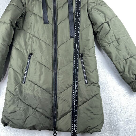 JDY Skylar Chevron Padded Jacket Long Hooded Womens Army Green Size Small - Picture 11 of 15